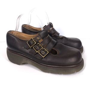 Dr Martens Vintage Mary Janes Triple Strap Buckle England Brown Leather UK 7